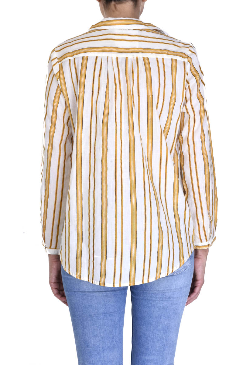 Mattress Striped Cotton Shirt With Collar - Jaune Fonce