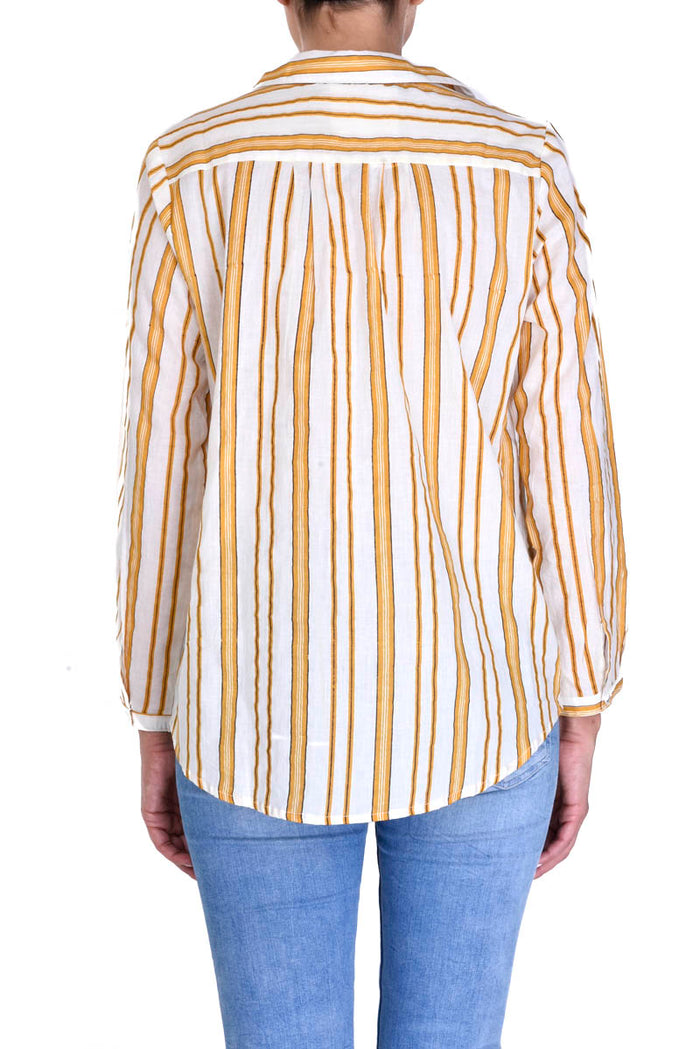 Mattress Striped Cotton Shirt With Collar - Jaune Fonce