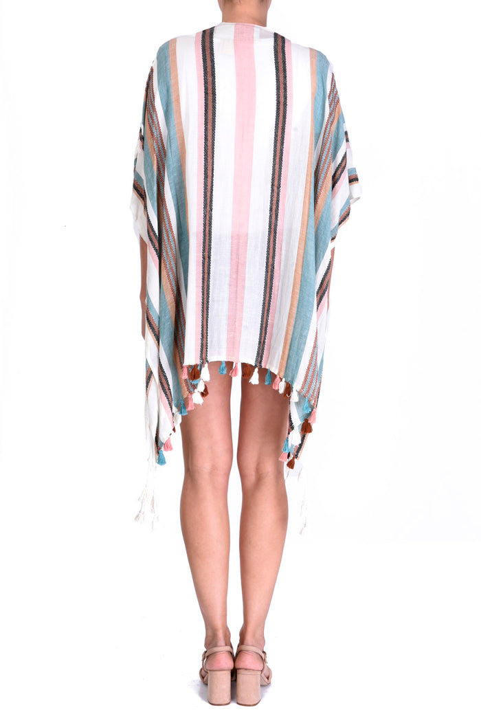 Organic Cotton Kimono With Jacquard Stripes - Marron Clair
