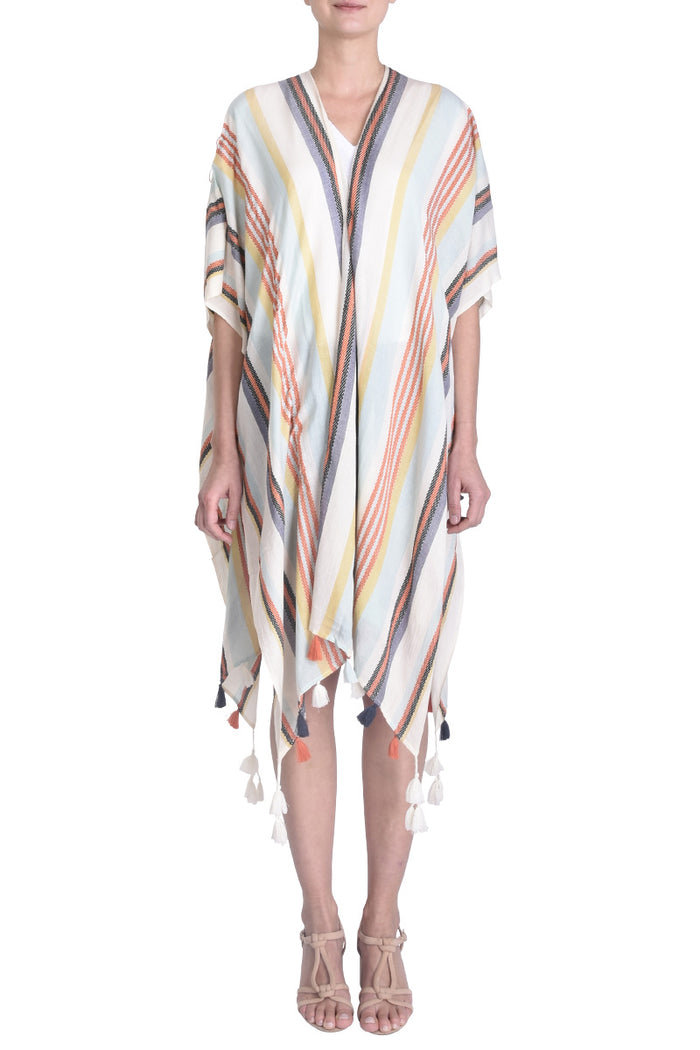 Organic Cotton Kimono With Jacquard Stripes - Multi Clair