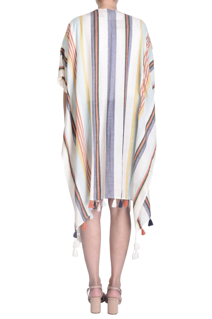 Organic Cotton Kimono With Jacquard Stripes - Multi Clair