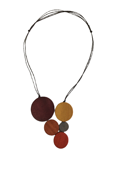 Triangle Shaped 5 Wooden Circle Pendant Necklace N6-5615DHM