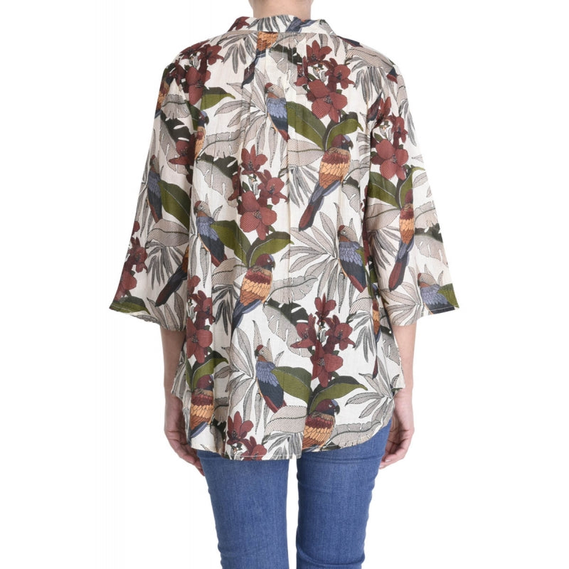 Cotton, Pleated printed shirt - Ecru