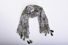 LARGE COLORED LEAVES PRINT COTTON SCARF - VERT CLAIR