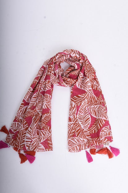 Large Coloured Leaves Cotton Scarf 63444