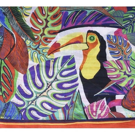 Cotton Scarf with Birds in Jungle Pattern 63450