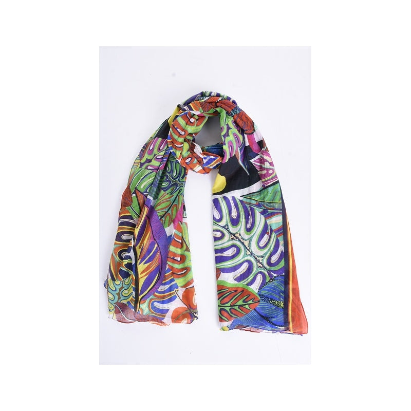 Cotton Scarf with Birds in Jungle Pattern 63450
