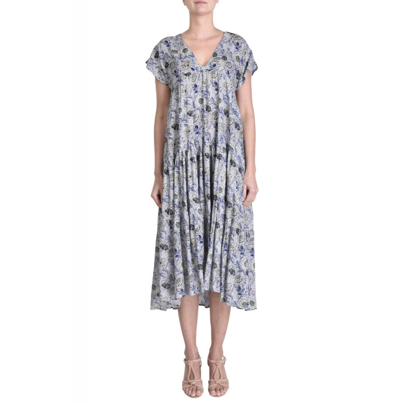 Viscose Maxi Dress "V" Neck - Bleu Clair