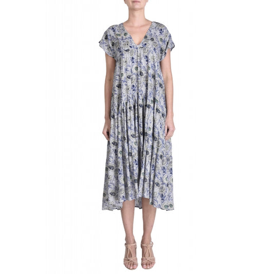 Viscose Maxi Dress "V" Neck - Bleu Clair