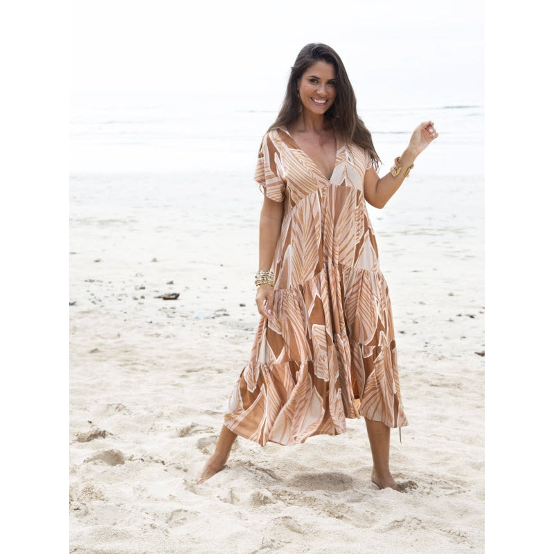 Viscose Maxi Dress "V" Neck - Marron Clair