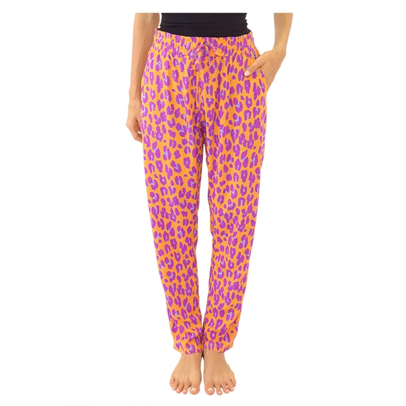 Viscose Printed Pants With Elastic Waist - Orange Fonce