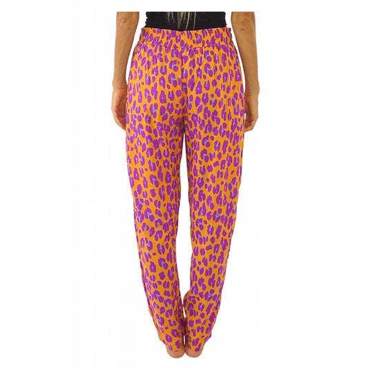 Viscose Printed Pants With Elastic Waist - Orange Fonce