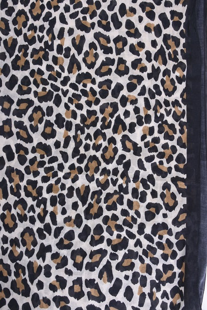 ORGANIC COTTON LEOPARD PRINT SCARF WITH TASSELS - NOIR