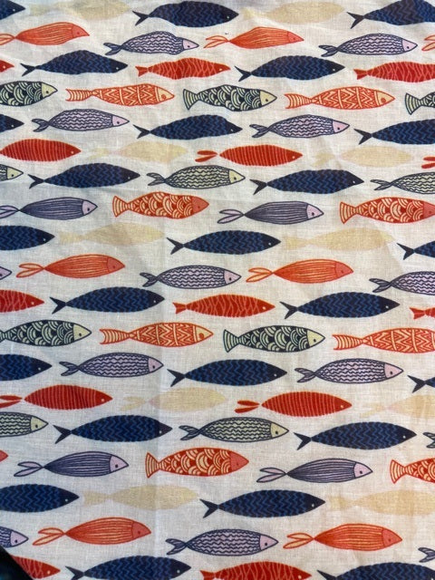 Sardine Decorated Cotton Scarf - White 63870