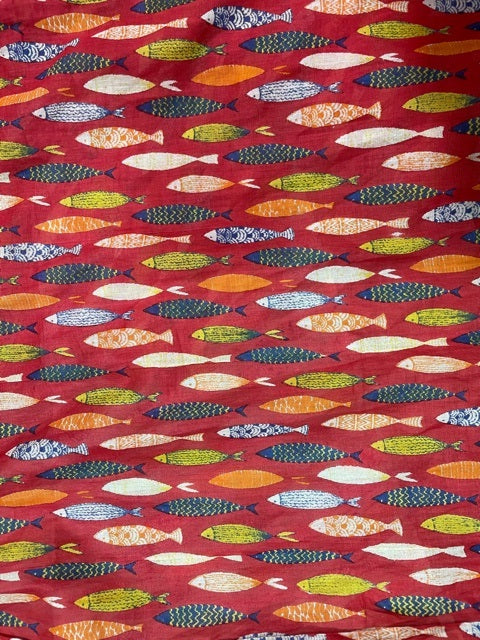 Sardine Decorated Cotton Scarf - Red 63870