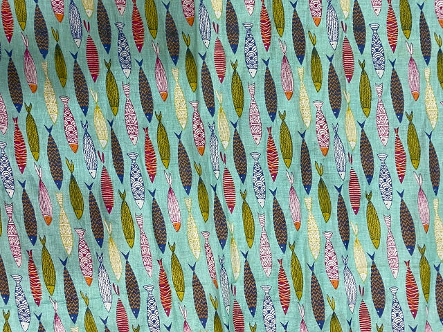 Sardine Decorated Cotton Scarf - Turquoise 63870