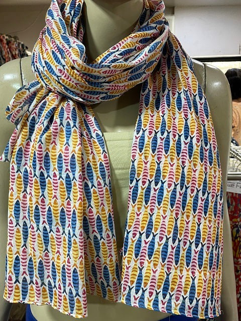 STRIPED SARDINES COTTON SCARF - BLANC