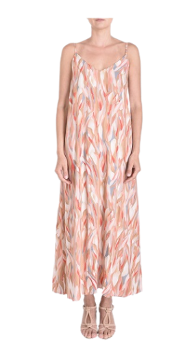 Printed Viscose Long Strapped Dress - Ecru