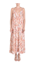 Printed Viscose Long Strapped Dress - Ecru
