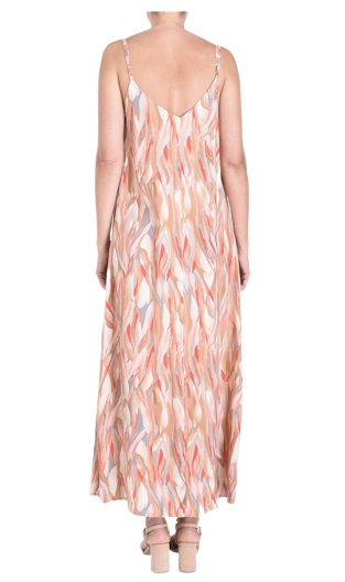 Printed Viscose Long Strapped Dress - Ecru