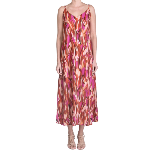 Printed Viscose Long Strapped Dress - Rose Fonce
