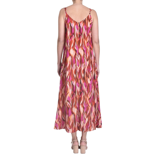 Printed Viscose Long Strapped Dress - Rose Fonce