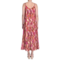 Printed Viscose Long Strapped Dress - Rose Fonce