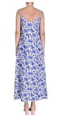 Printed Viscose Long Strapped Dress - BLEU CLAIR