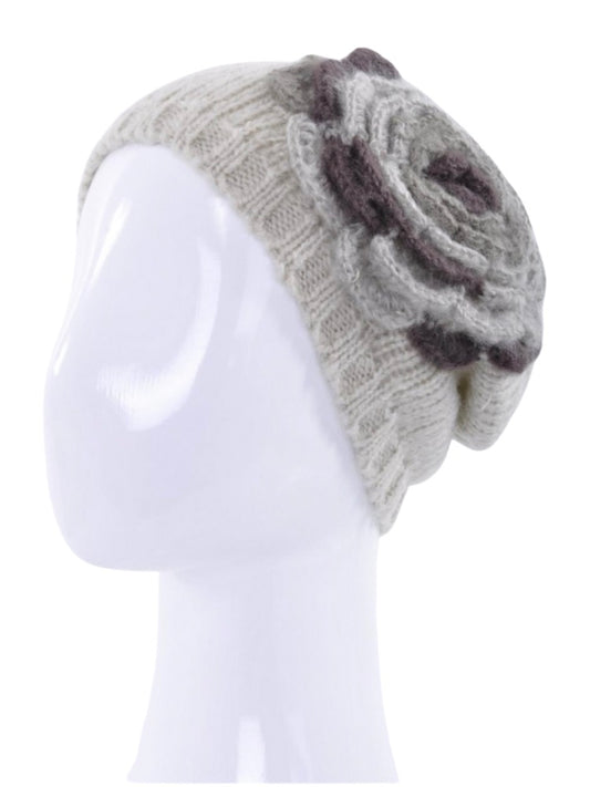 Palme Knitted Flower Beanie - Cream