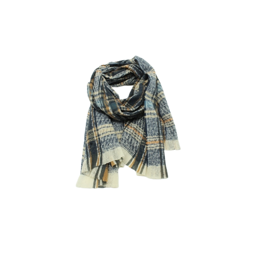 Soft Check Blanket Scarf - Blue Fonce