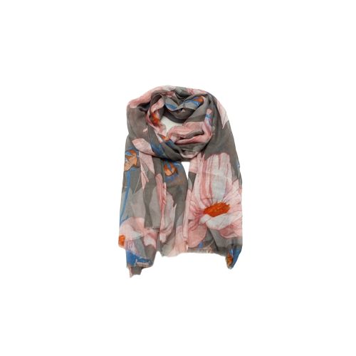 Floral Viscose Print Scarf - Gris Fonce