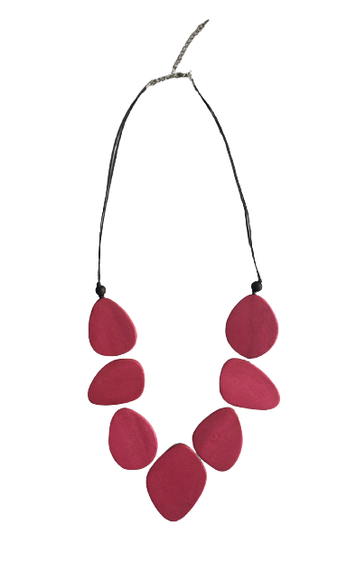 OVAL BEAD SHORT NEACKLACE FUSCHIA