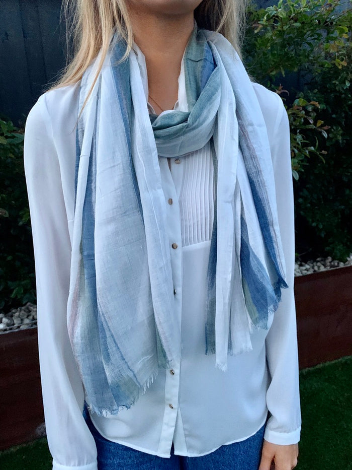 Cotton Hand Printed Scarf - Blue