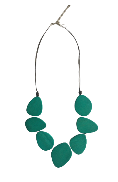 OVAL BEAD LONG NECKLACE TEAL