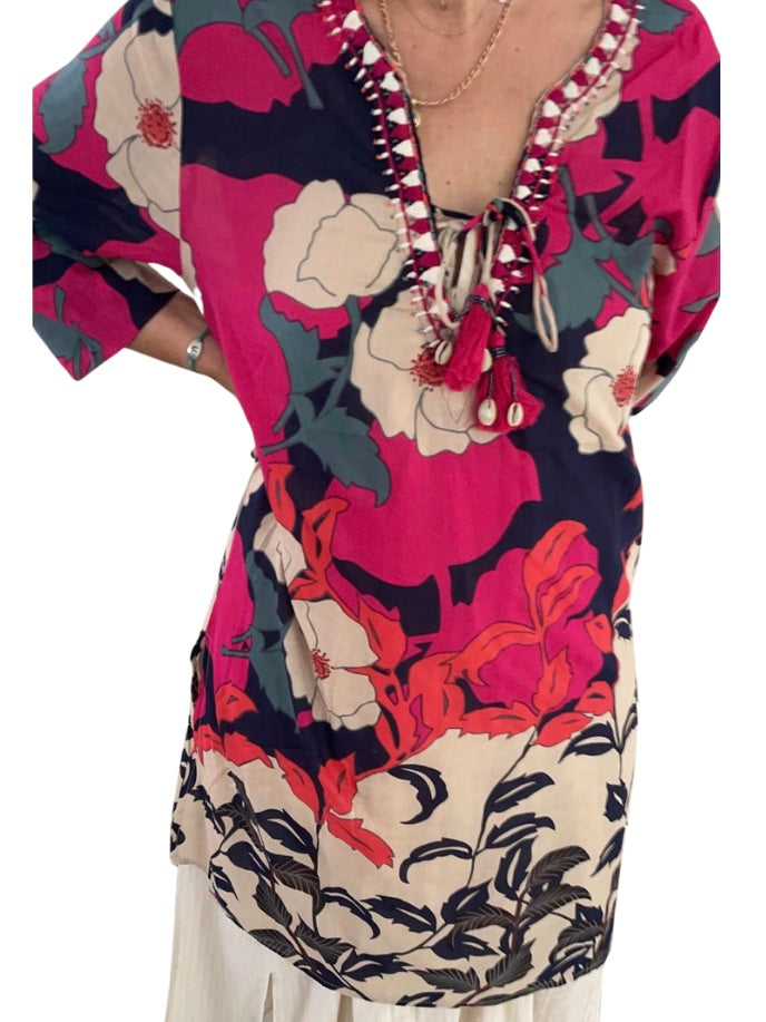 Palme Hand Embroidered Short Tunic L/XL - Pink