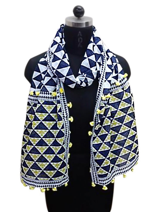 Diamond Tassel Cotton Scarf - Navy/Yellow