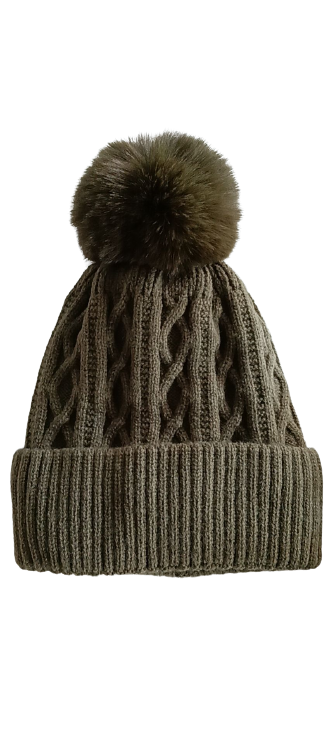 WINTER POM POM BEANIE - Olive Green