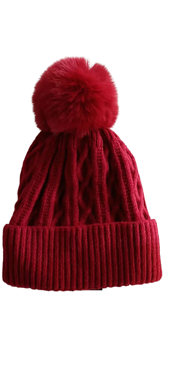 WINTER POM POM BEANIE - Burgundy