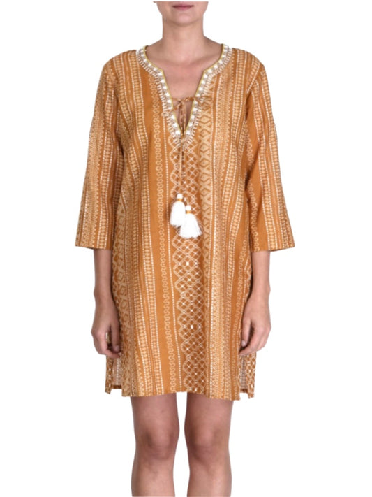 Palme Cotton Embroidered Tunic L/XL - Mustard