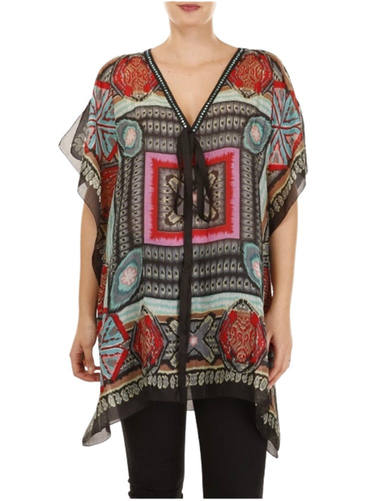 Palme Silk Kaftan - Black