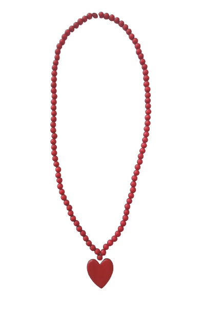 LONG BEAD HEART NECKLACE RED