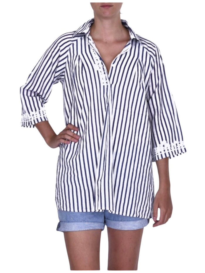 Palme Stripe Cotton Shirt - Blue