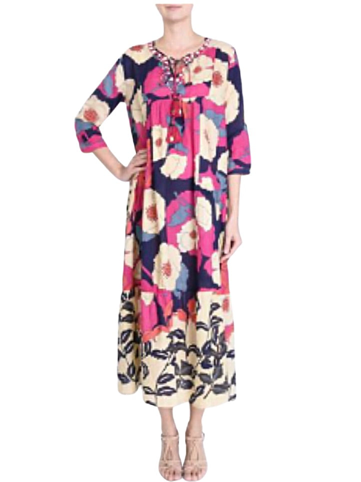 Palme Hand Embroidered Flower Tunic Dress S/M - Pink
