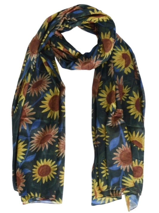 Palme Cotton Scarf Sunflower Print - Dark Green