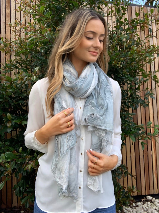 Viscose Modal Marble Printed Scarf - Grey