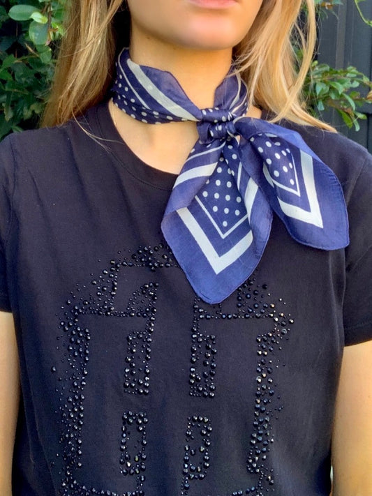 Silk Neck & Hair Tie - Navy Dots