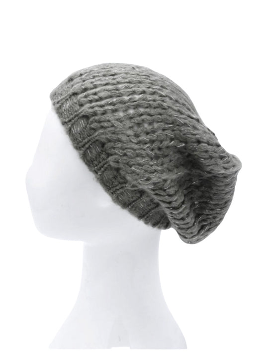 Palme Slouch Lurex Knit Beanie - Grey