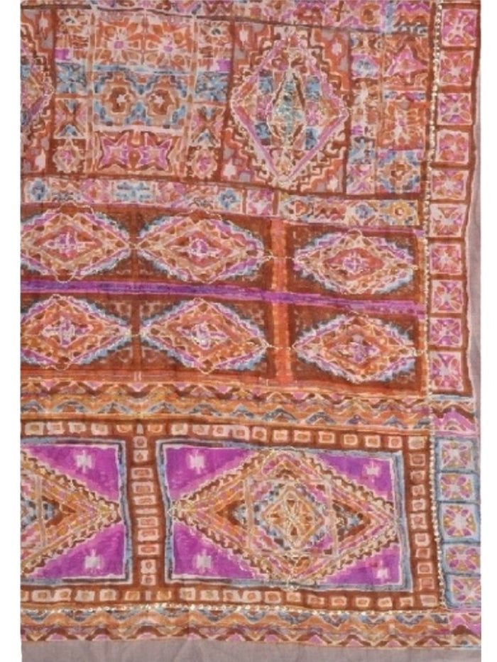 Palme Cotton Mosaic Embroidered Scarf - Rust/Purple
