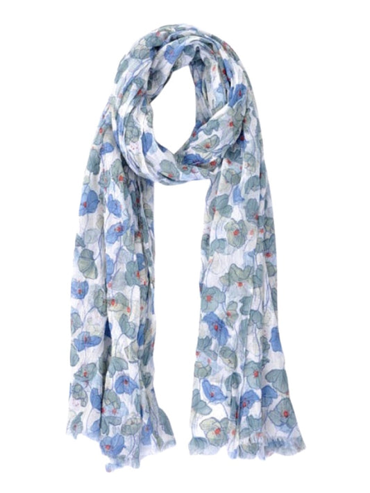 Palme Poppy Print Cotton Scarf - Light Blue