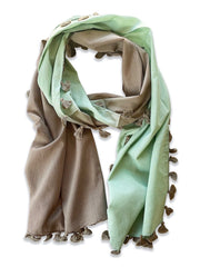 Two-Toned Tassel Scarf - Olive/Mint